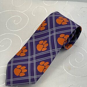 Clemson Tigers Purple & Orange Plaid Tie With Paw Print Design By‎ Eagles Wings